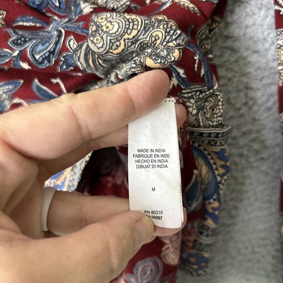LUCKY BRAND Floral Boho Top Womens Medium Red High Low V Neck Popover Dark Fall - Picture 6 of 12